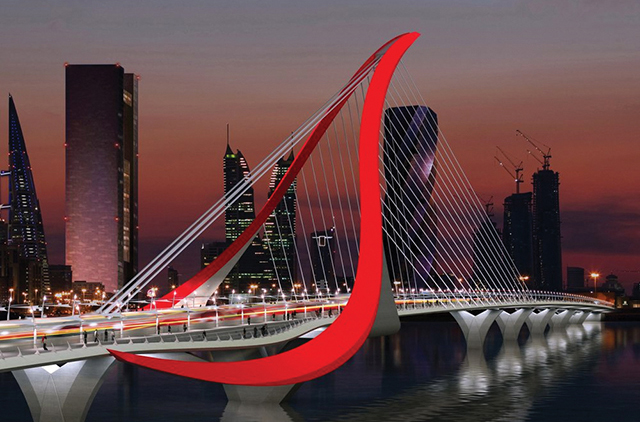 The signature bridge of the North Manama Highway project.